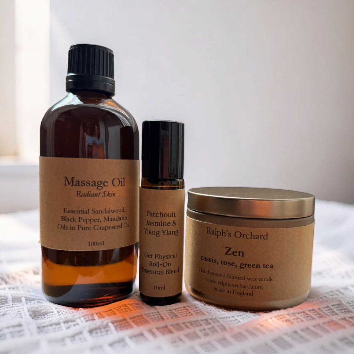 Destress Gift Set | Candle, Massage Oil &amp; Aromatherapy Roll-On
