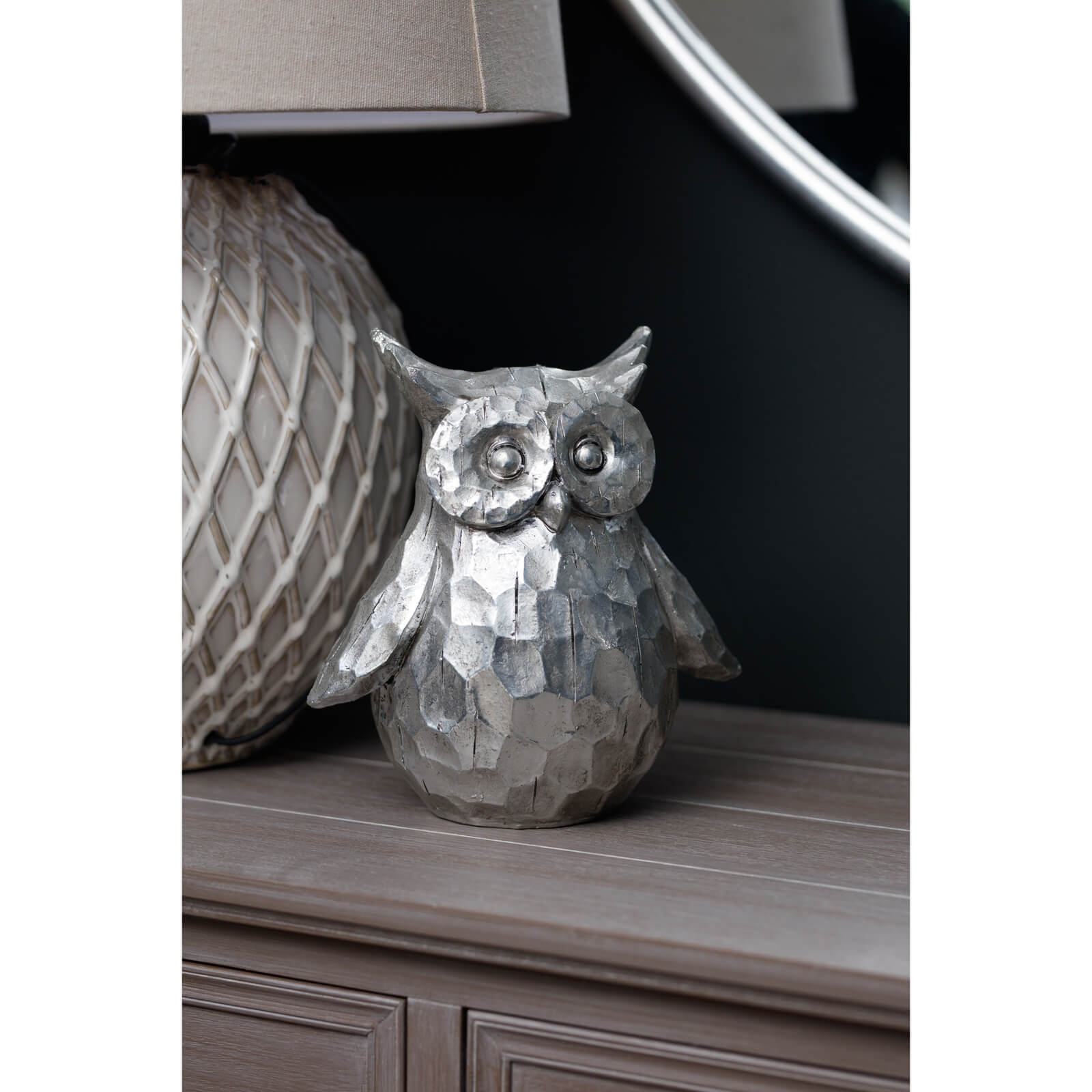 Silver Ceramic Owl Figurine Olive the Wise