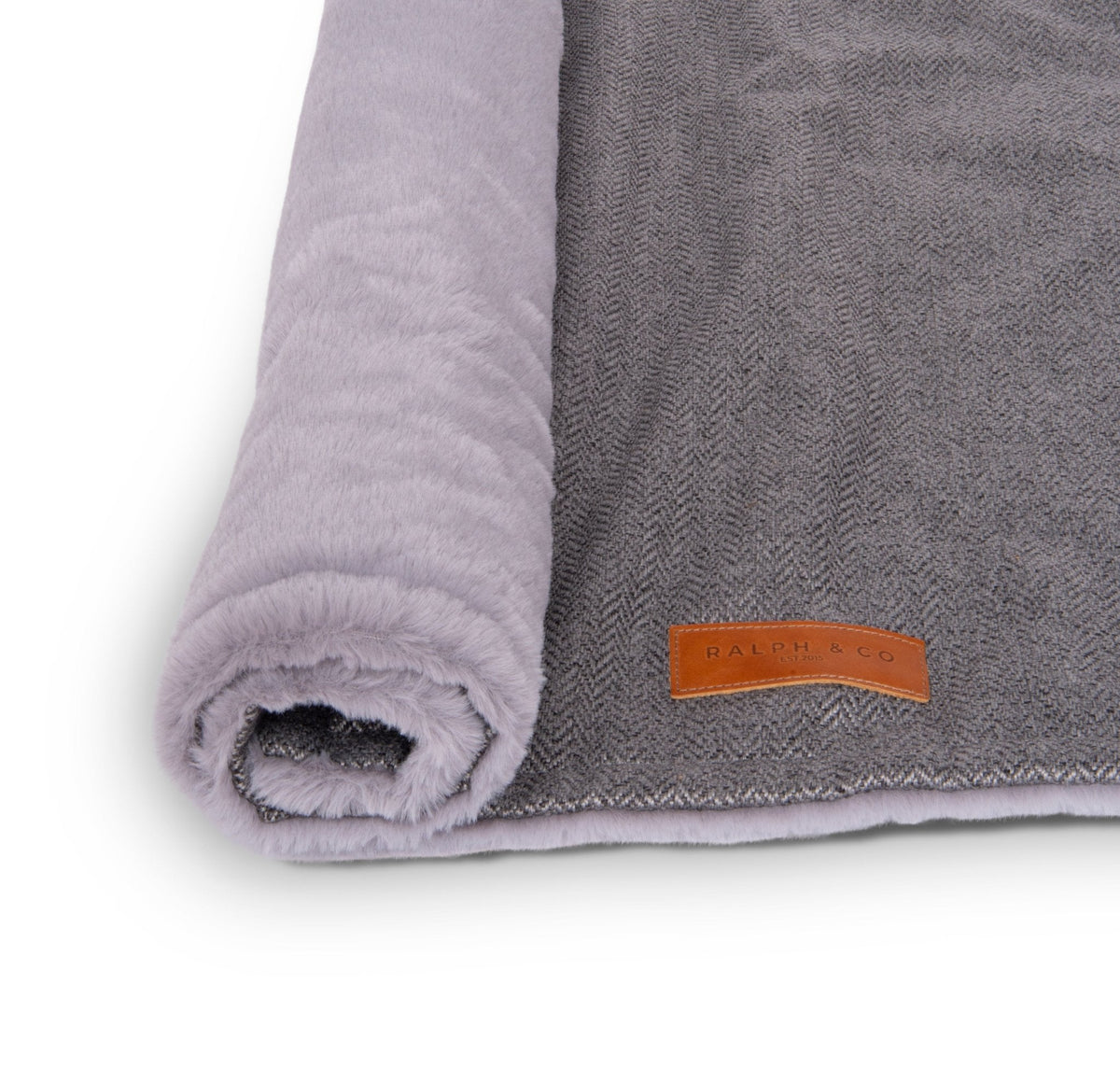 THE BALMORAL | LUXURY GREY HERRINGBONE &amp; FAUX FUR REVERSIBLE DOG BLANKET