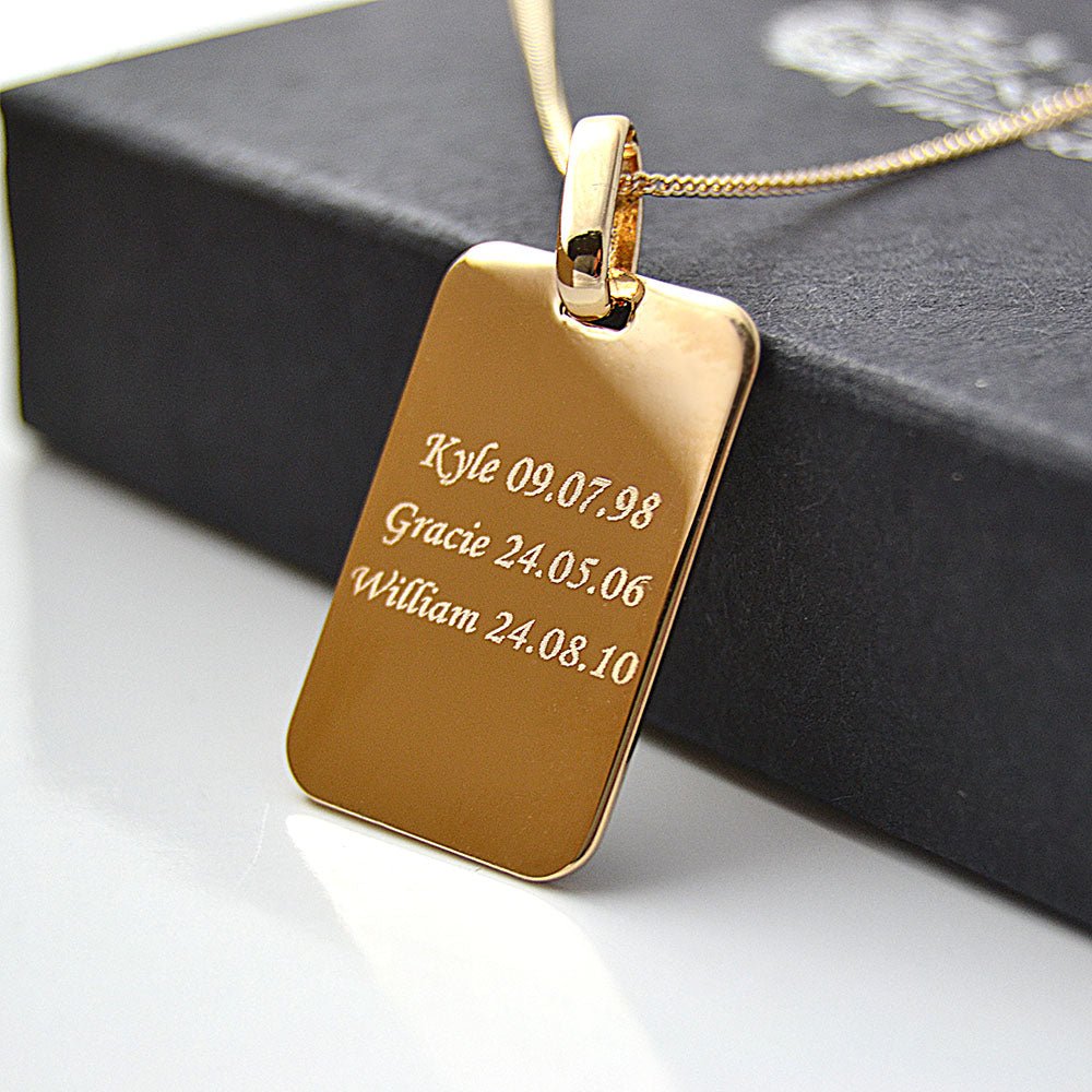 Personalised Gold Dog Tag Necklace – Photo &amp; Text Engraved Pendant for Men