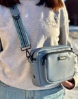 Crossbody Dog Walking Bag - Vegan Leather Slate Blue