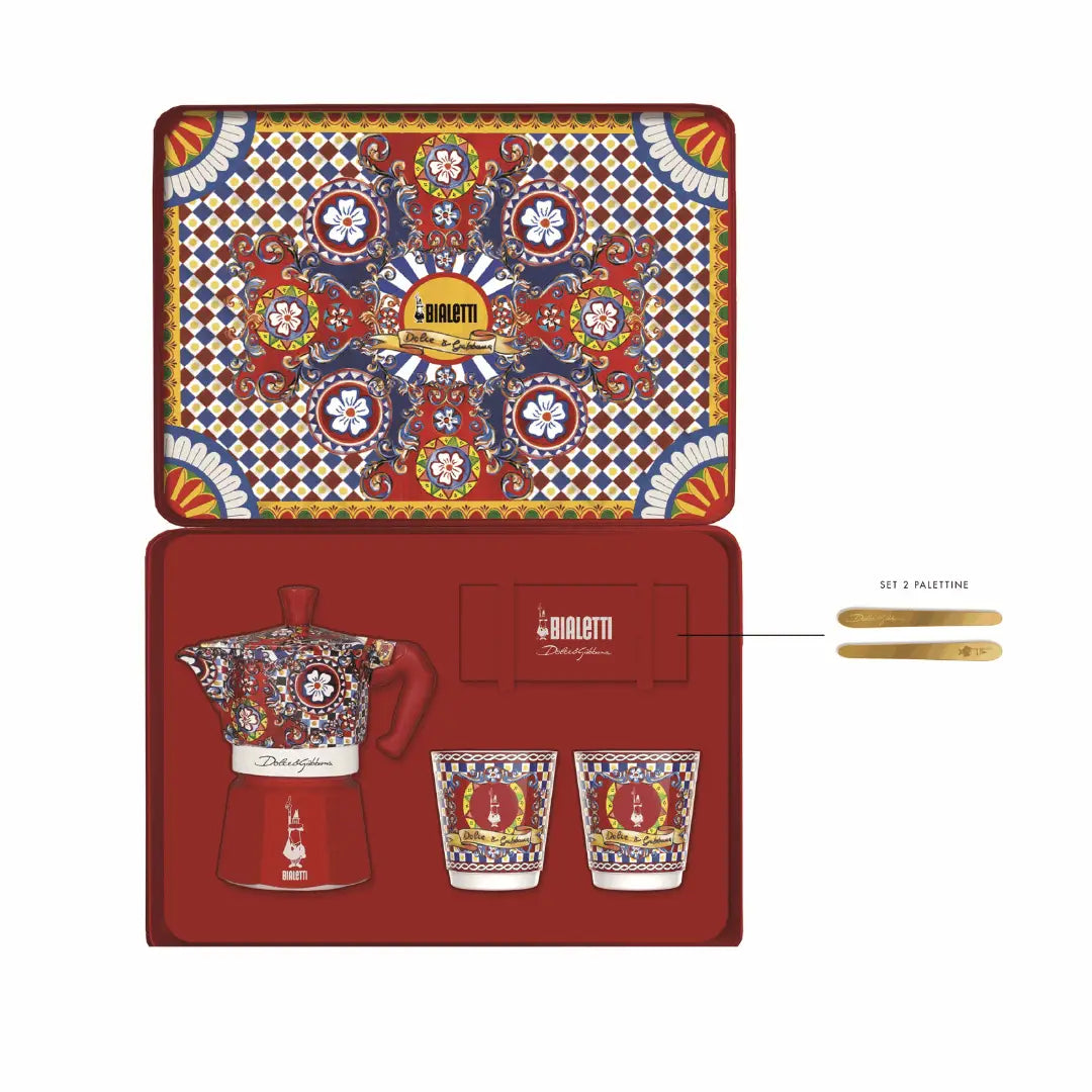 Bialetti X Dolce&amp;Gabbana Sicilian Cart Gift Set (Moka 2 Cup, 2 Cups &amp; Gold Stirrers)