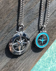 Enamel Outline Compass Large St Christopher Silver Necklace