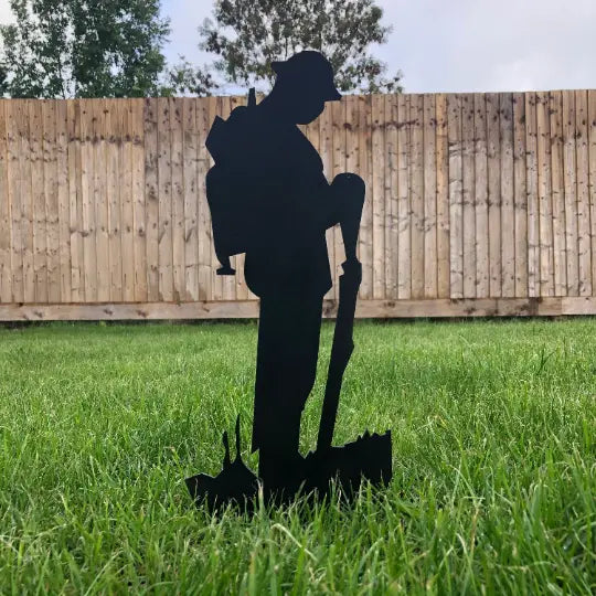 Small Metal Soldier Statue Garden Decoration Black