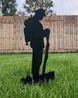 Small Metal Soldier Statue Garden Decoration Black