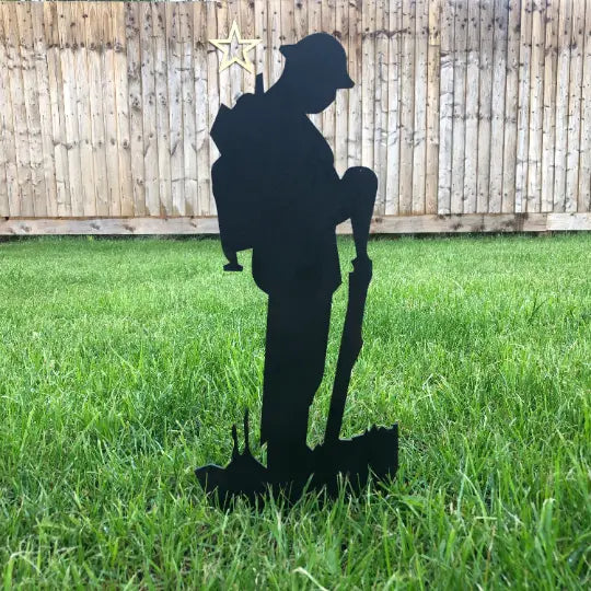 Small Metal Soldier Statue Garden Decoration Black