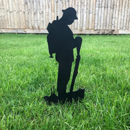Small Metal Soldier Statue Garden Decoration Black