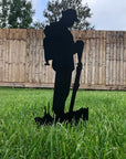 Small Metal Soldier Statue Garden Decoration Black