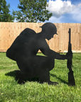 Kneeling Soldier Metal Garden Decoration - Black