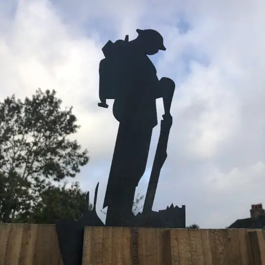 Small Metal Soldier Statue Garden Decoration Black