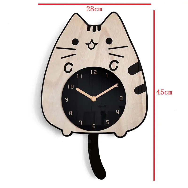 3D Wooden Cartoon Cat Wall Clock - Whimsical, Educational & Quiet for Kids Rooms by Baby Lamby at brixbailey.com