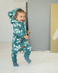 Eared Jumpsuit for Babies and Kids - Chestnut Leaves on Green