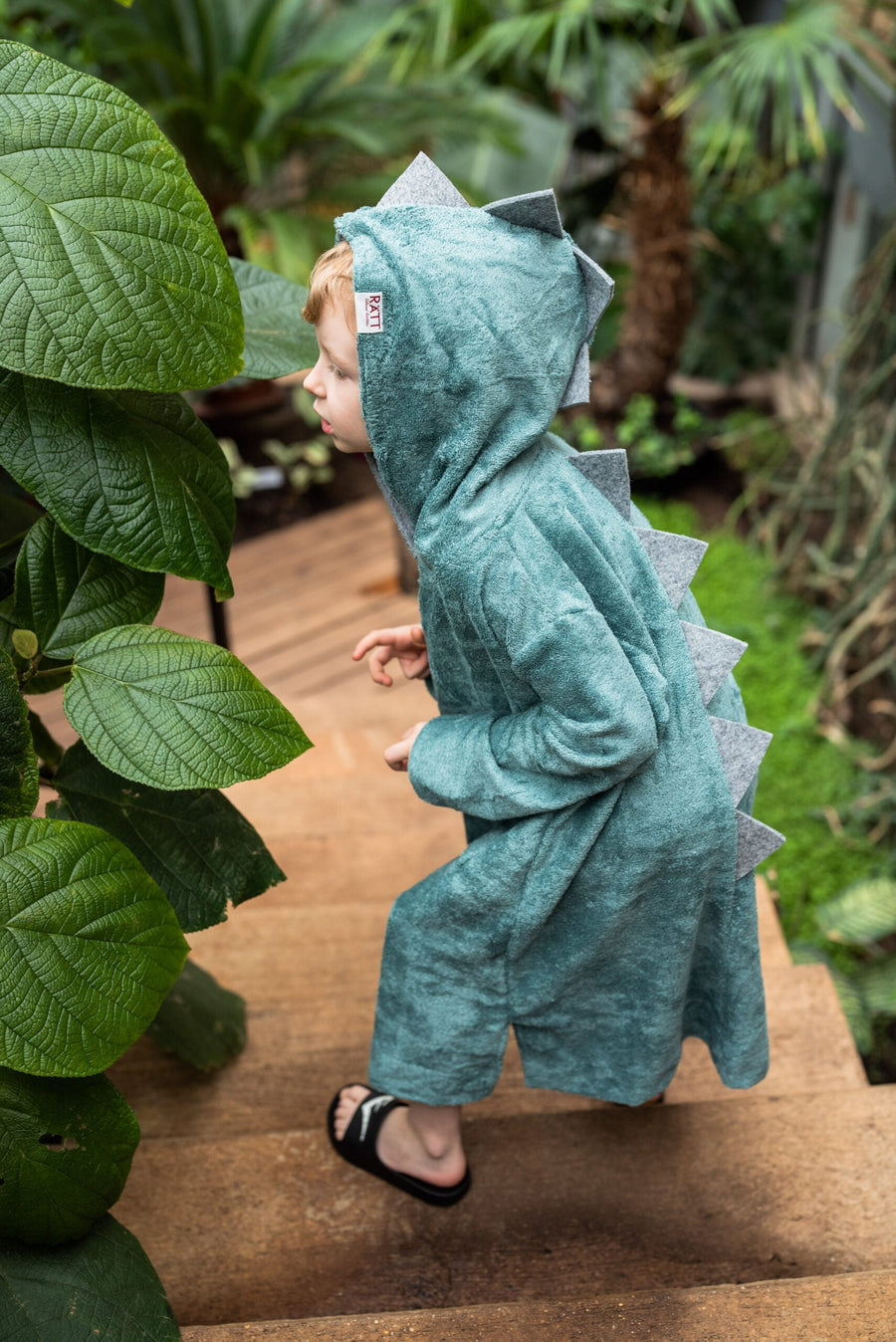 Toddler Bamboo Terry Dinosaur Poncho with Hood & Pockets