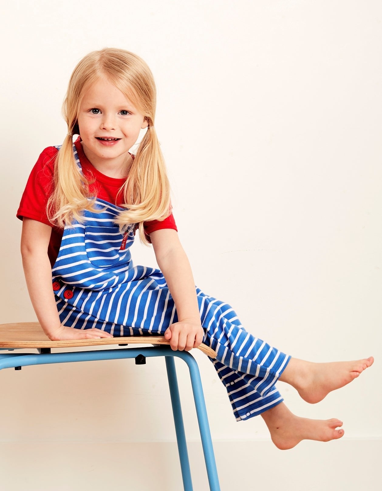 soft organic cotton striped denim dungarees with adjustable straps by Toby Tiger at www.brixbailey.com