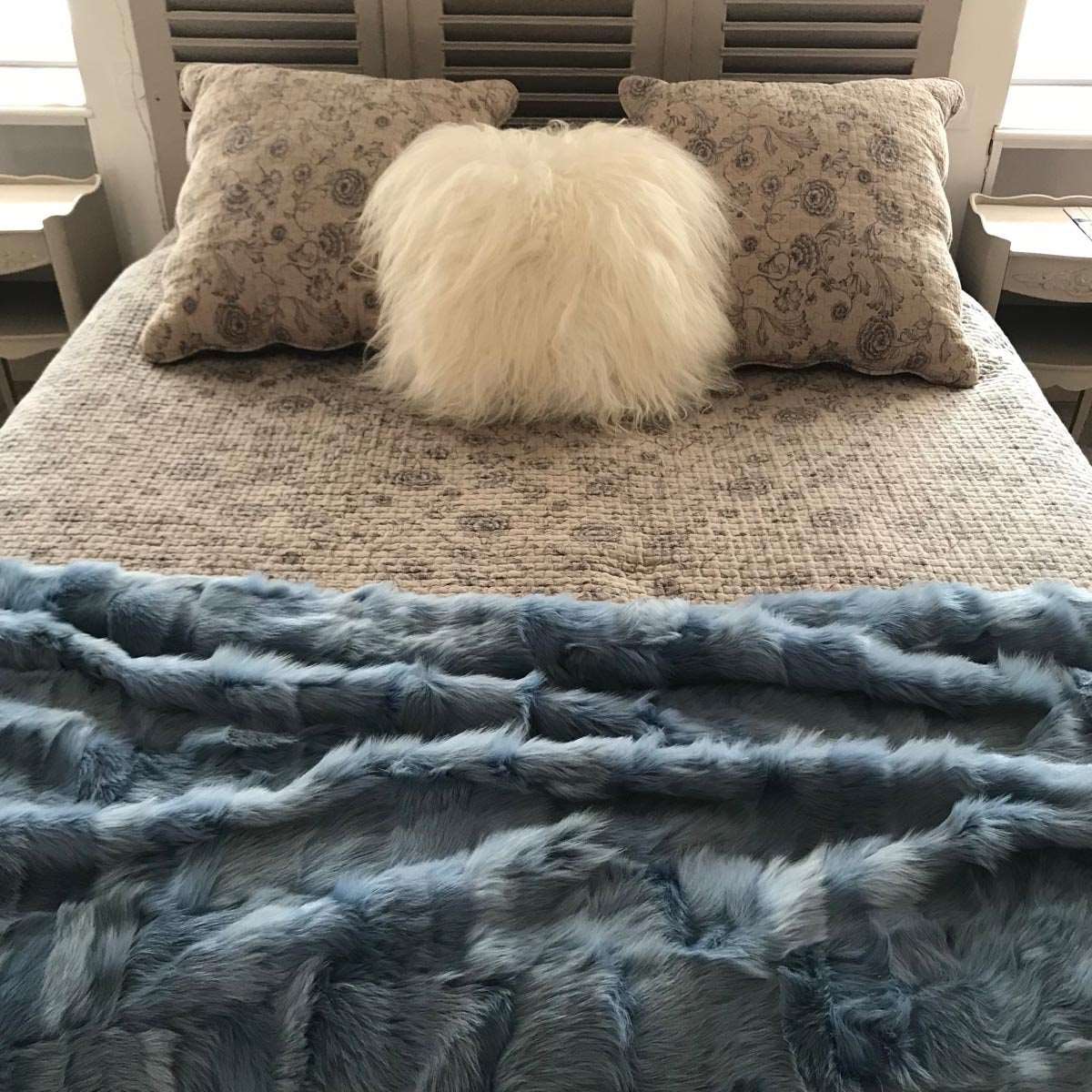 Cornish Blue Tuscan Shearling Throw, Luxury Handcrafted Sheepskin Rug, Premium Fleece Blanket, Duck Egg Blue Heirloom Piece by Wildash London at brixbailey.com