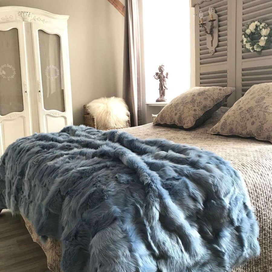 Cornish Blue Tuscan Shearling Throw, Luxury Duck Egg Blue Sheepskin Rug, Premium Handcrafted Fleece Blanket, Stylish Heirloom Home Decor by Wildash London at brixbailey.com