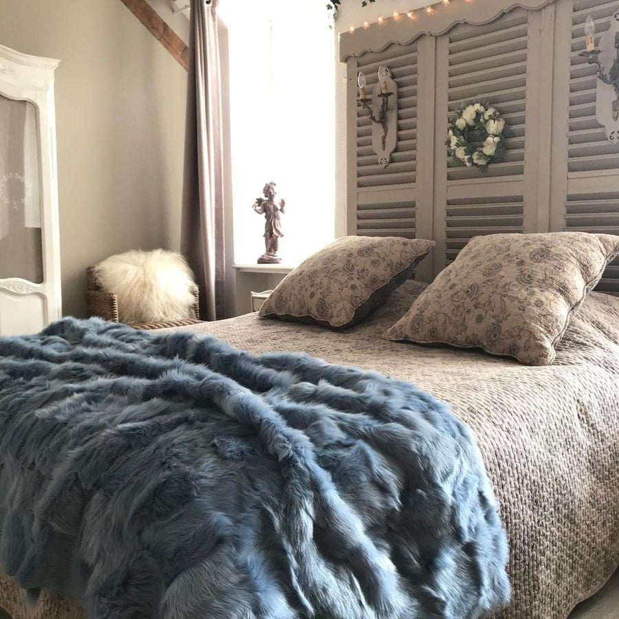 Cornish blue Tuscan shearling throw, luxury handcrafted sheepskin rug, premium fleece blanket, heirloom duck egg blue home decor by Wildash London at brixbailey.com