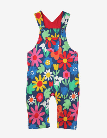 Bold Floral Print Dark Blue Baby Romper with Adjustable Straps and Snap Buttons, Premium Organic Cotton by Toby Tiger at brixbailey.com