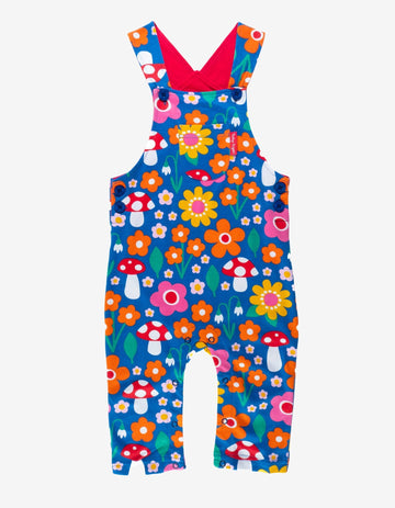 Soft and Comfortable Organic Bib Pants with Colorful Flower and Mushroom Print, Adjustable Straps and Snap Buttons for Easy Diaper Changes by Toby Tiger at brixbailey.com