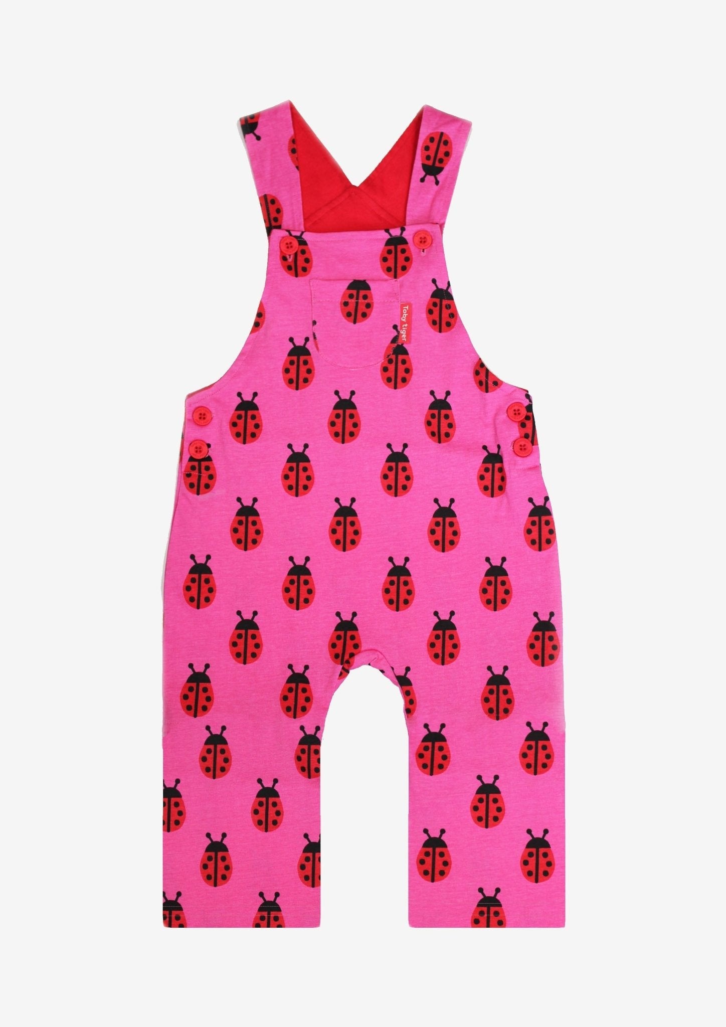 Baby Overalls with Ladybug Print - Adjustable Soft Organic Cotton Romper for Easy Diaper Changes by Toby Tiger at brixbailey.com