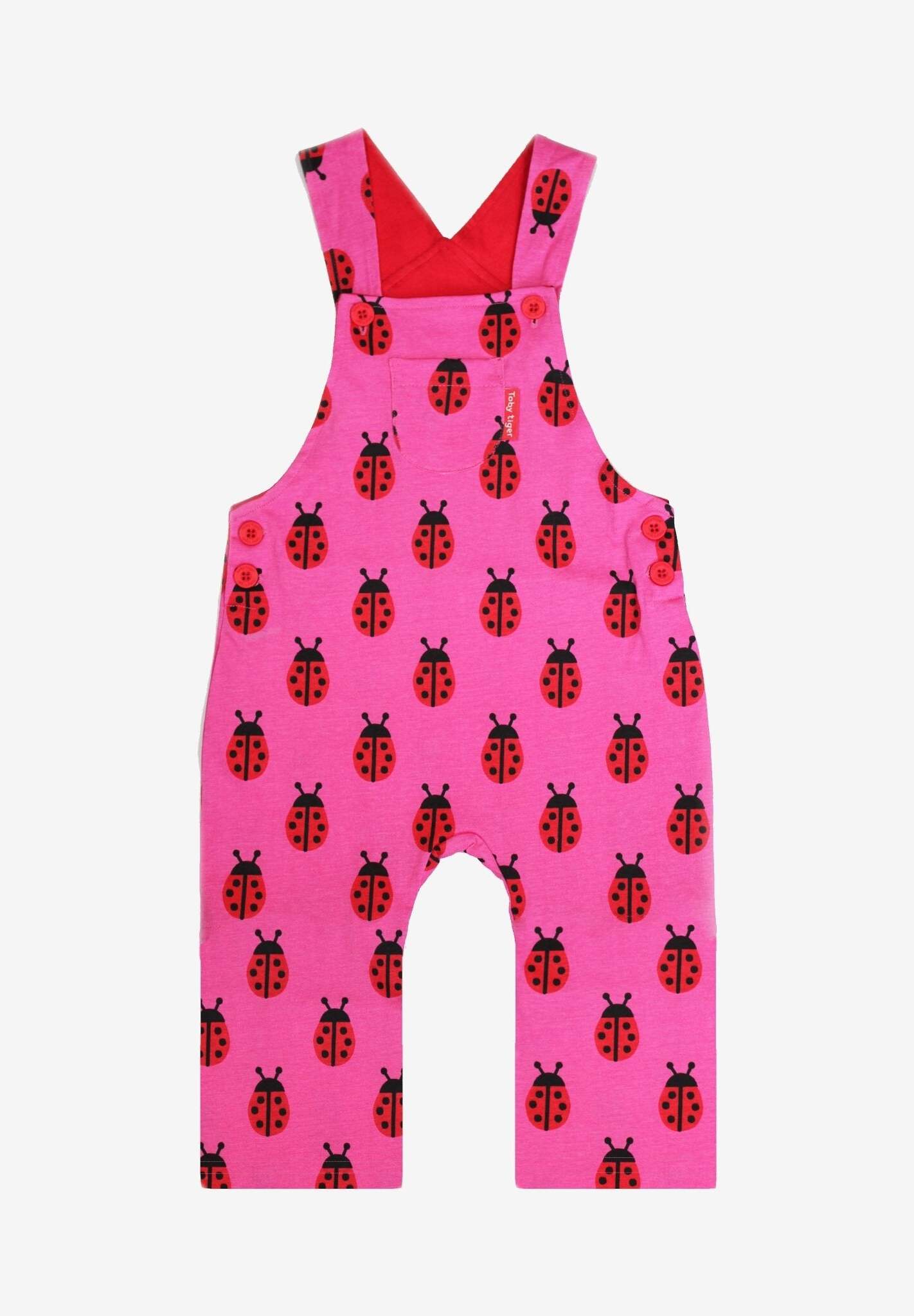 Baby Overalls with Ladybug Print - Adjustable Soft Organic Cotton Romper for Easy Diaper Changes by Toby Tiger at brixbailey.com