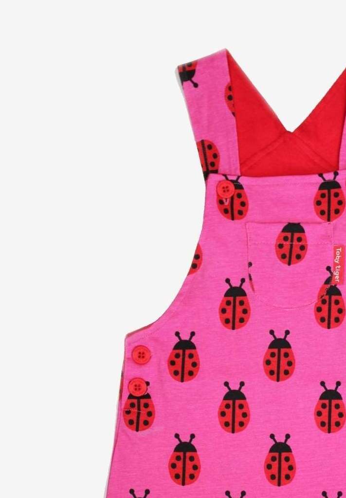 Baby Romper with Ladybug Print - Adjustable Soft Organic Cotton Overalls for Easy Diaper Changes by Toby Tiger at brixbailey.com