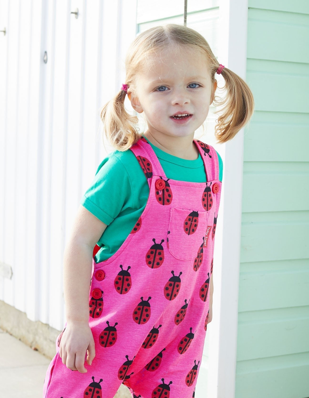Baby Overalls with Ladybug Print - Adjustable Soft Organic Cotton Romper for Easy Diaper Changes by Toby Tiger at brixbailey.com