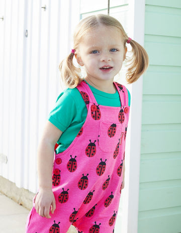 Baby Overalls with Ladybug Print - Adjustable Soft Organic Cotton Romper for Easy Diaper Changes by Toby Tiger at brixbailey.com