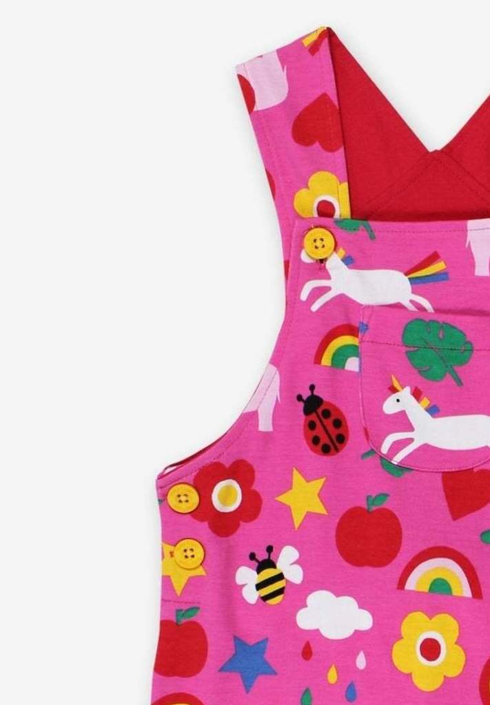 Premium organic cotton baby overall with toy print, adjustable straps, GOTS certified, sustainable, stylish, best-selling by Toby Tiger at brixbailey.com