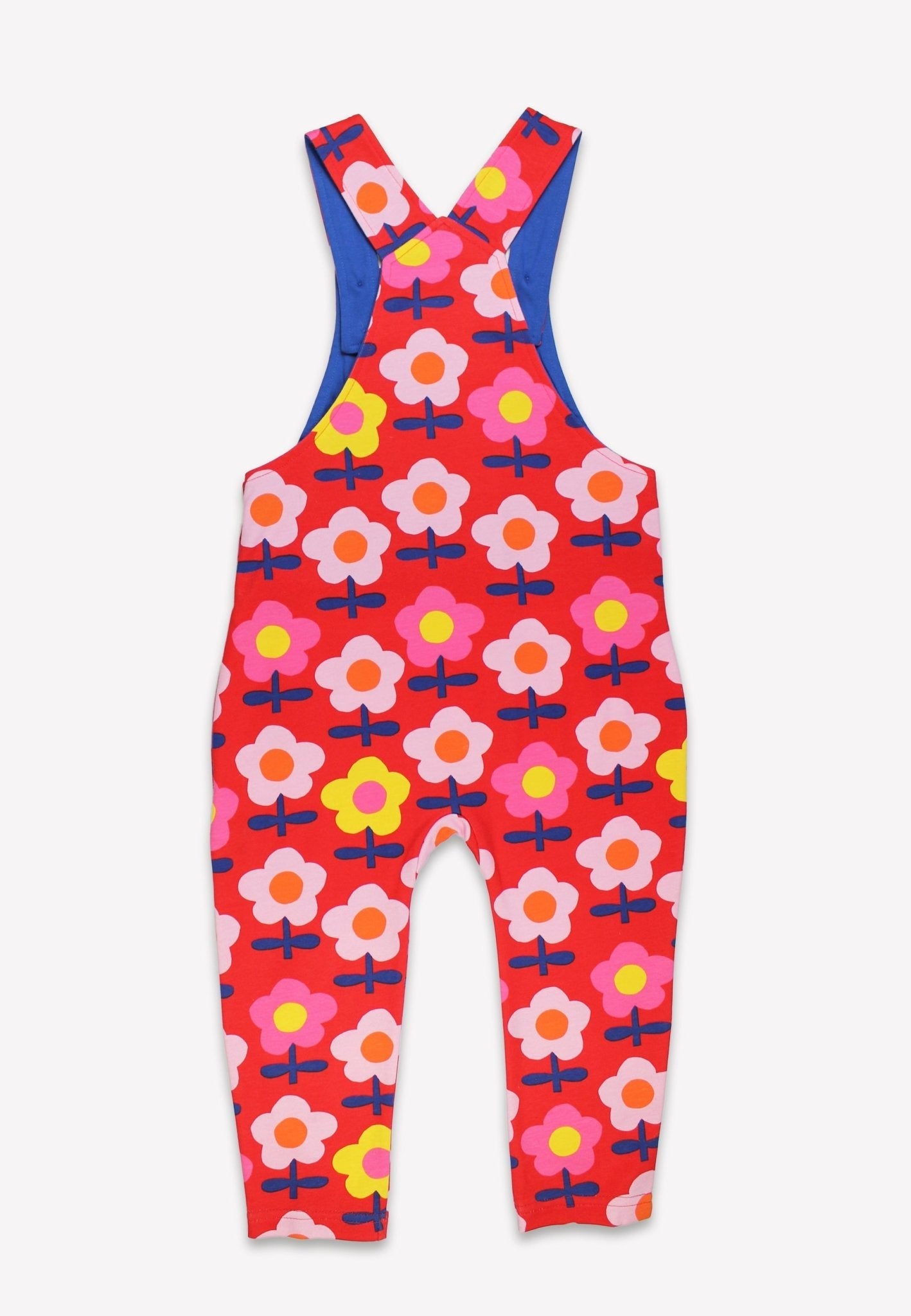 Retro Floral Print Pink Overalls in Soft Organic Cotton with Adjustable Straps and Chest Pocket by Toby Tiger at brixbailey.com