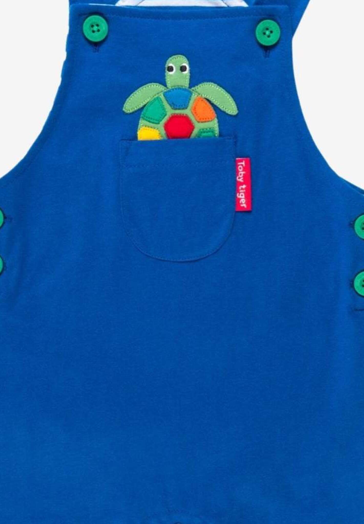 Stylish Dark Blue Adjustable Kids Overalls with Turtle and Crab Prints, Sustainable Organic Cotton Summer Romper by Toby Tiger at brixbailey.com