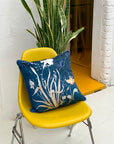 Navy Floral watercolour art Cushion 'Midnight' double sided design, made from Vegan friendly Suede