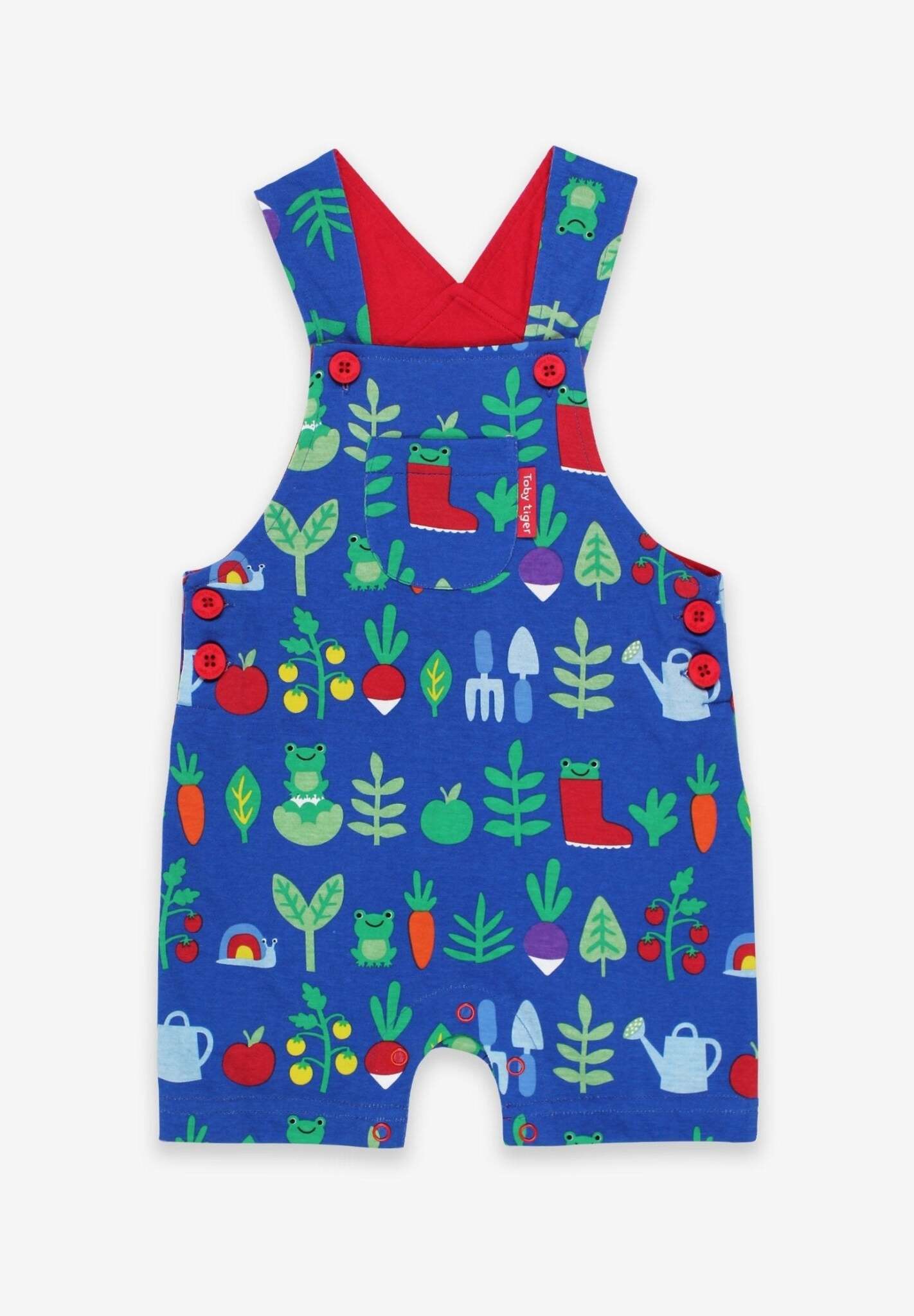 Sweet Little Gardeners Look Adorable in Adjustable Organic Cotton Overalls with Garden Print and Snap Buttons by Toby Tiger at brixbailey.com