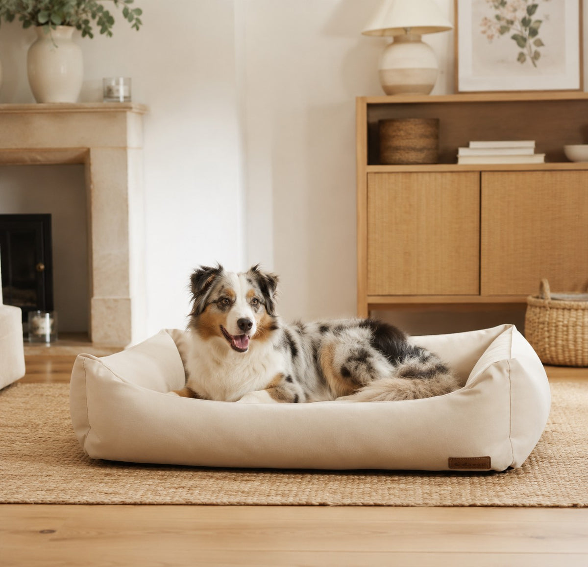 Big Den Waterproof Dog &amp; Cat Basket Bed – Beige, M