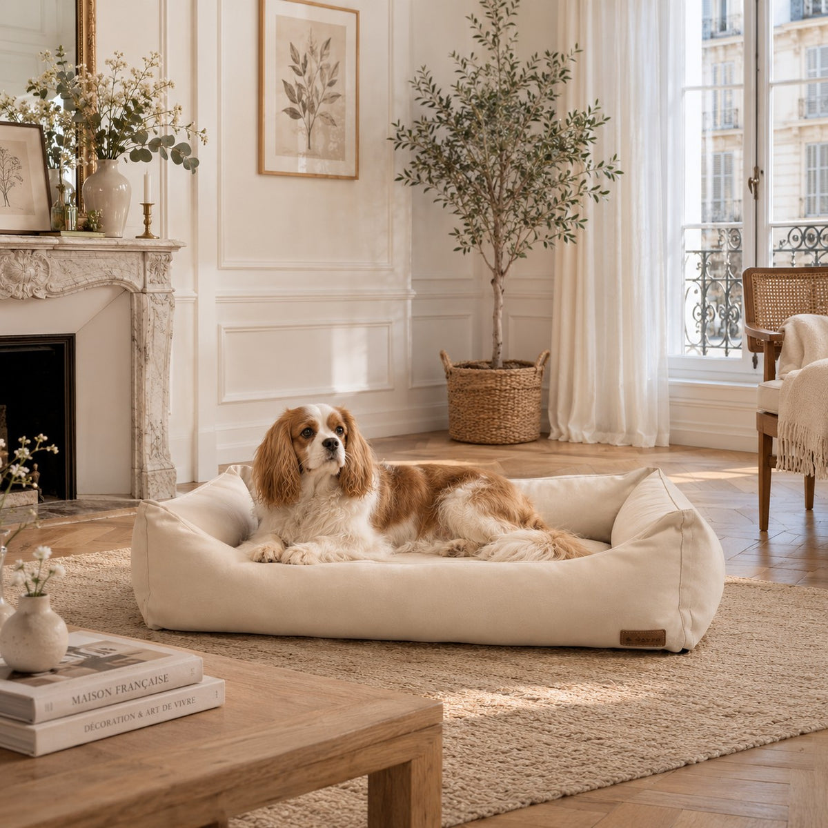 Big Den Waterproof Dog &amp; Cat Basket Bed – Beige, S