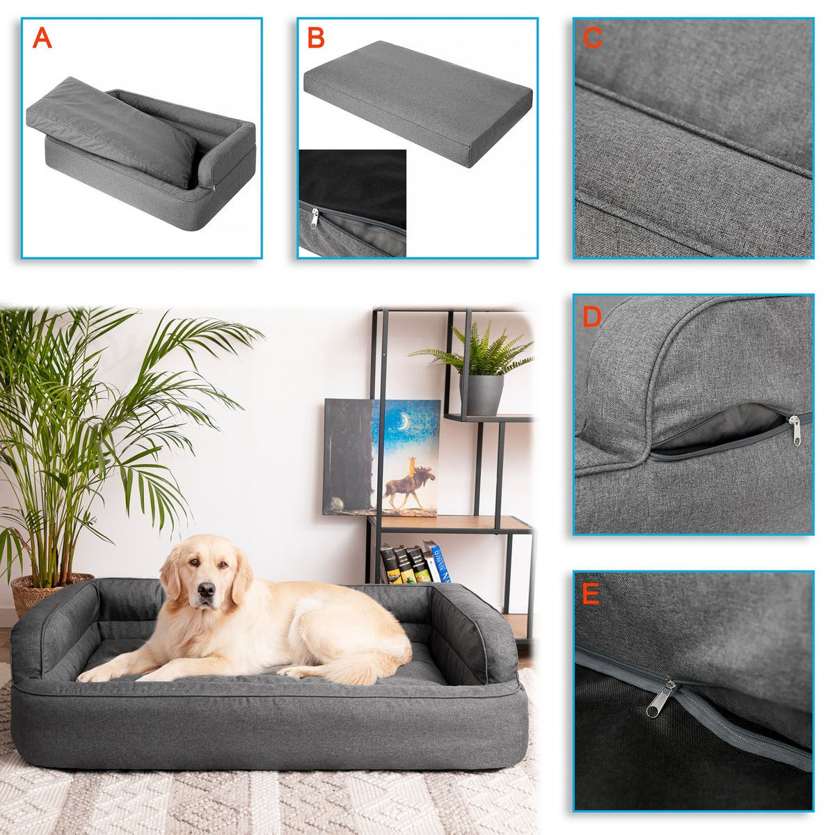 Mano Ergonomic Dog Bed with Removable Cover – Black, XL