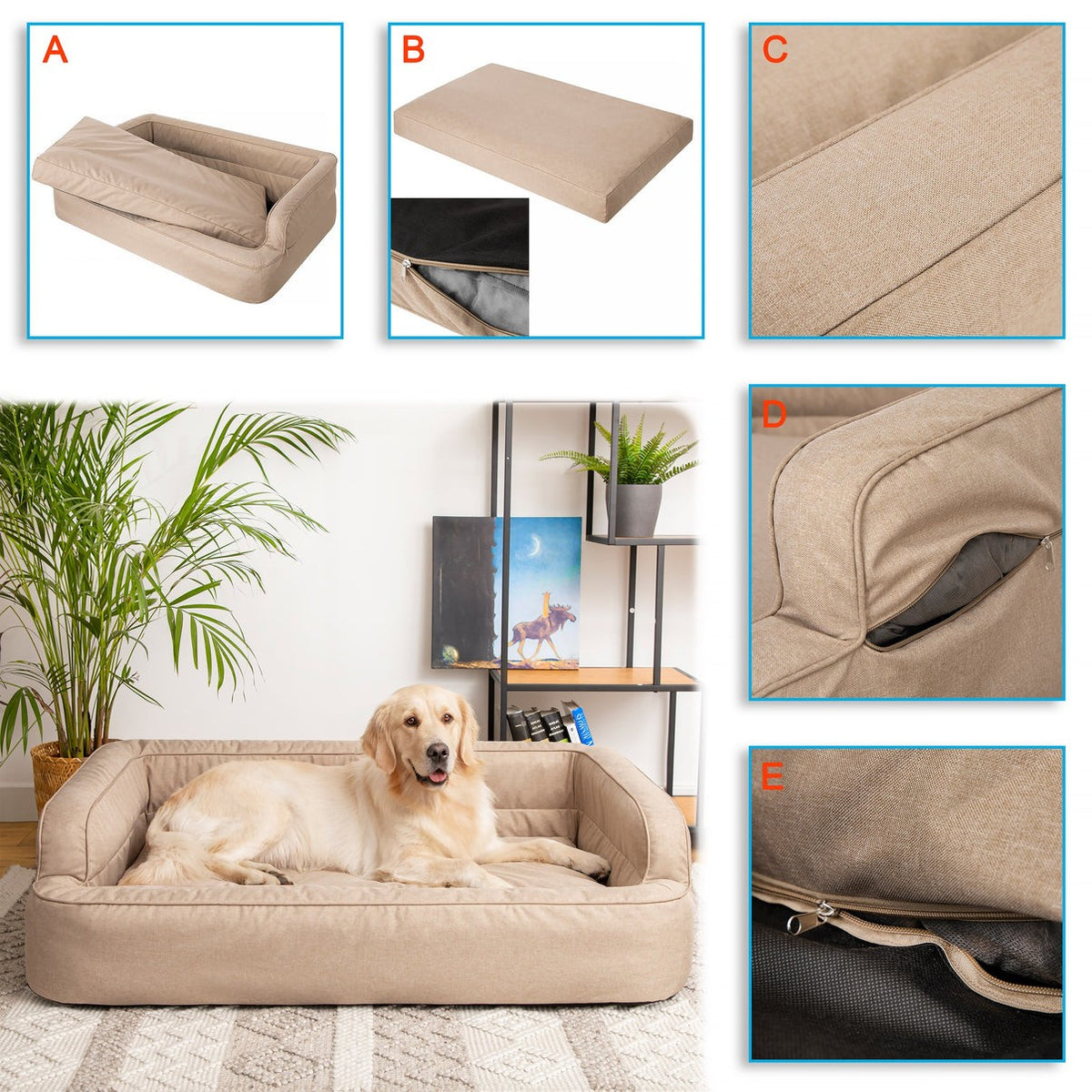 Mano Ergonomic Dog Bed with Removable Cover – Grey, XL