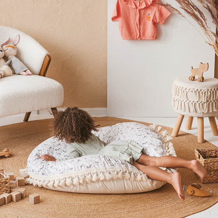 MINICAMP Large Kids Floor Cushion with Tassels - Forest Animal Print & Removable Cover by Minicamp at brixbailey.com
