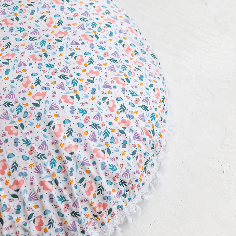 MINICAMP Large Floor Cushion - White Floral Pattern, 100% Cotton, Hypoallergenic & Removable Cover by Minicamp at brixbailey.com