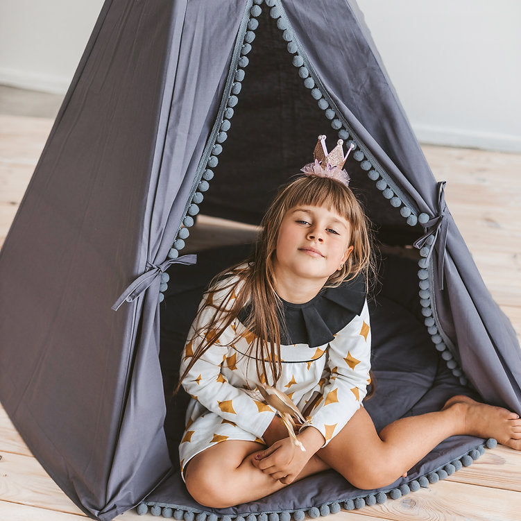 MINICAMP Grey Teepee Tent for Kids - Fun Playtime Adventures with Pom Poms by Minicamp at brixbailey.com