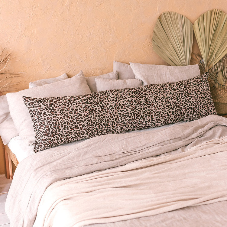 MINICAMP Leopard Lumbar Pillow - 100% Natural Linen, Stylish & Comfortable Home Decor by Minicamp at brixbailey.com