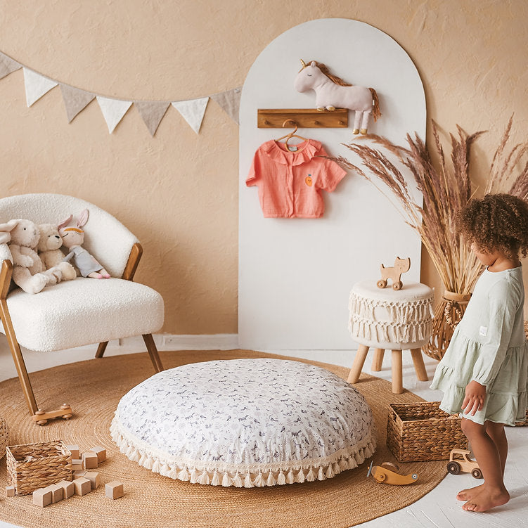 MINICAMP Large Kids Floor Cushion with Tassels - Forest Animal Print & Hypoallergenic by Minicamp at brixbailey.com