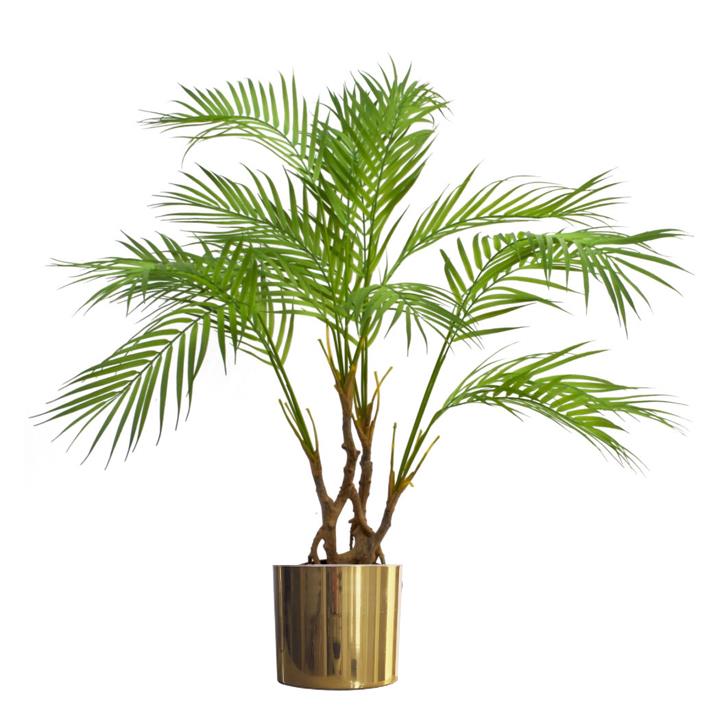 Artificial Palm Tree Areca 90cm Gold Planter Trees-0