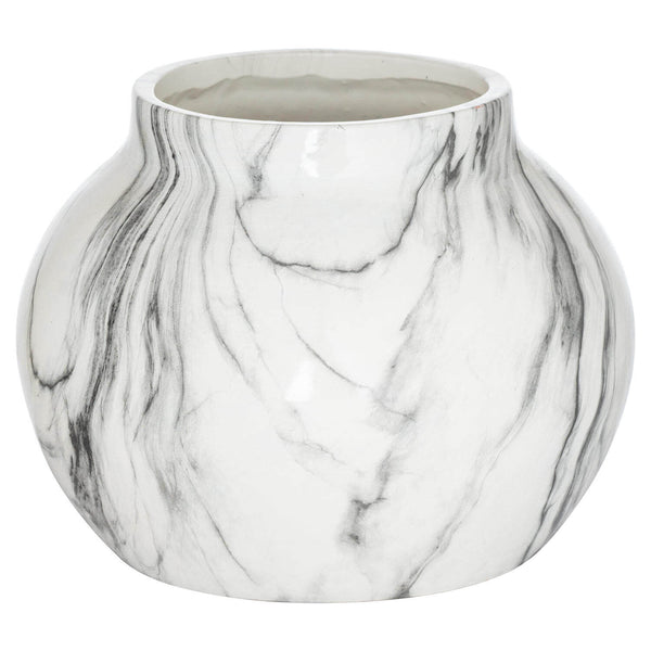 Handcrafted white marble-effect ceramic planter with natural veining, modern 20cm home decor for real or faux plants by Sostter at brixbailey.com