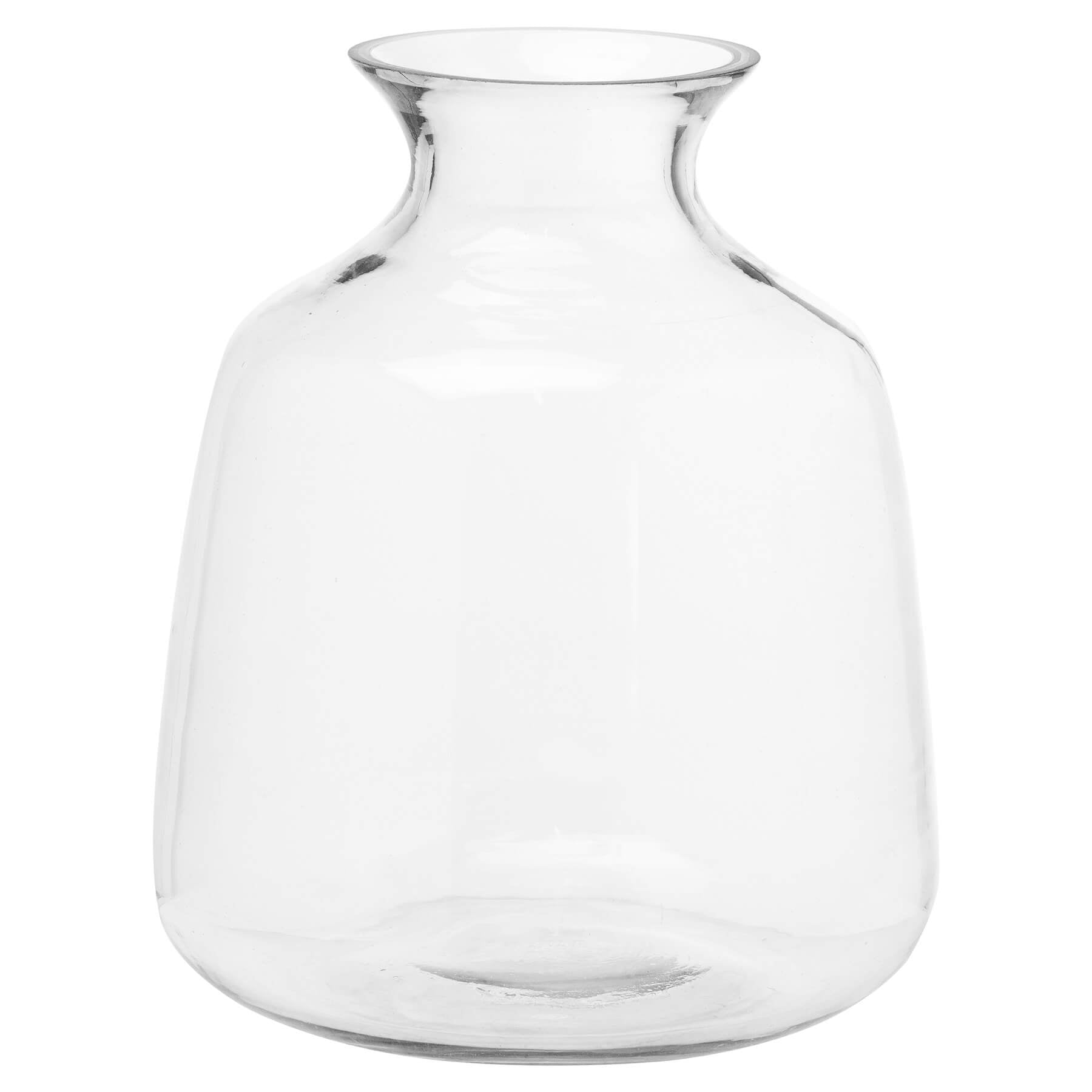 Clear glass Hydria vase with tapered neck and rounded base, inspired by ancient Greek water vessels, for floral arrangements or decor. by RoomLondon at brixbailey.com
