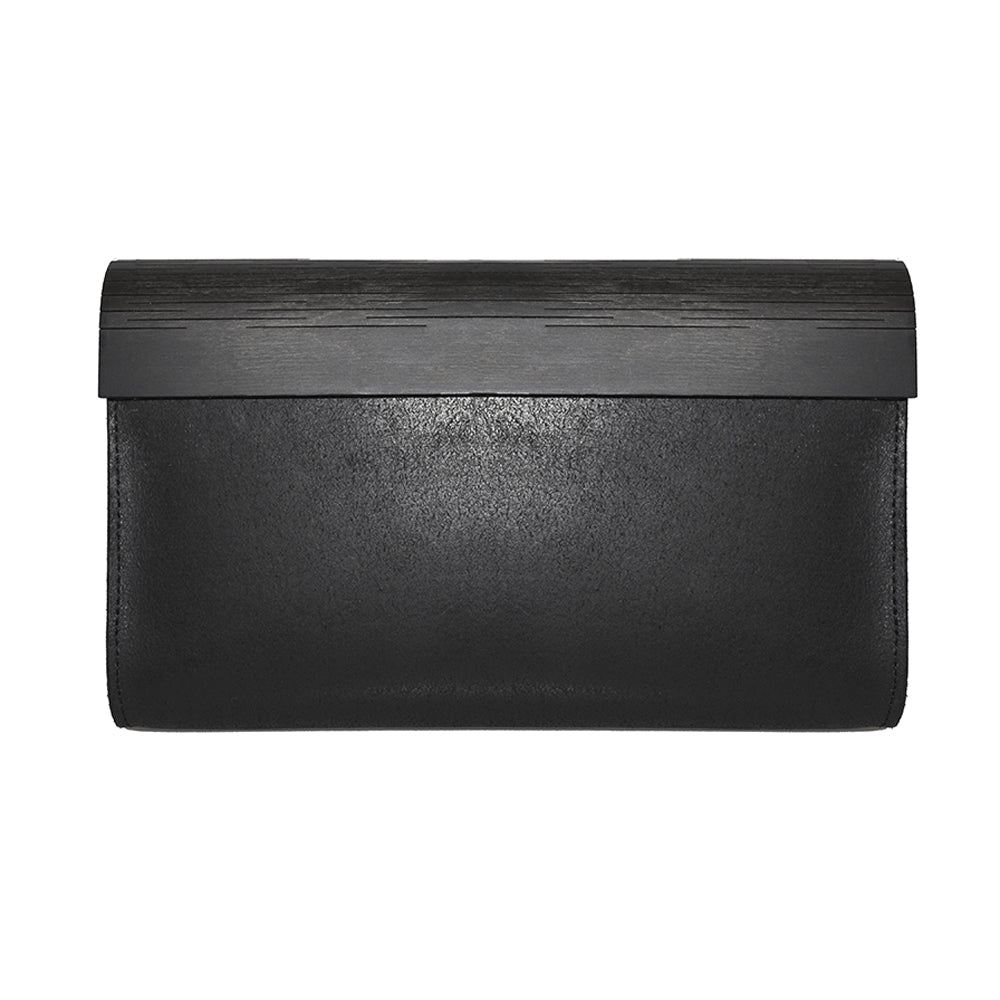 Black Leather &amp; Birch Wood Clutch – Unique, Detachable Strap by RR at brixbailey.com