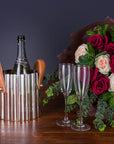 Silver Fluted Champagne Cooler with Leather Handle