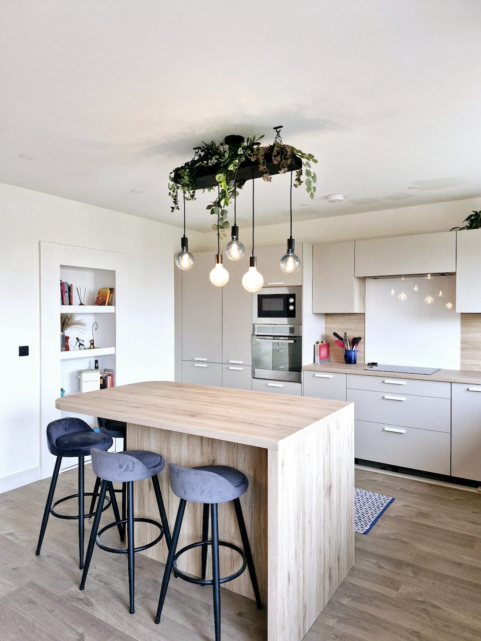 Wooden Chandelier with Black Canopy | Rustic Kitchen Island Lighting UK