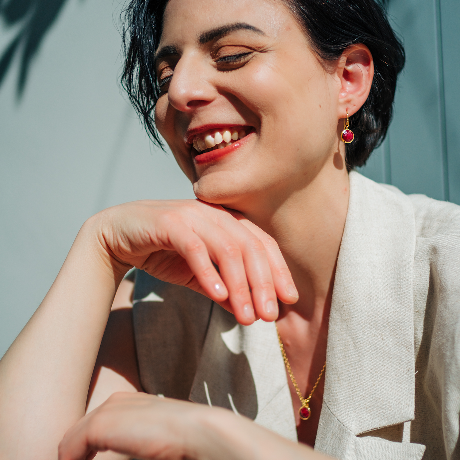 Charis Round Moonstone Drop Earrings