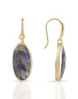 Oval Labradorite Drop Earrings in Gold